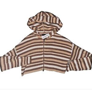 NWT Kendall & Kylie Cropped Striped Knit Full Zip Hoodie - Size XS - Boho Y2K